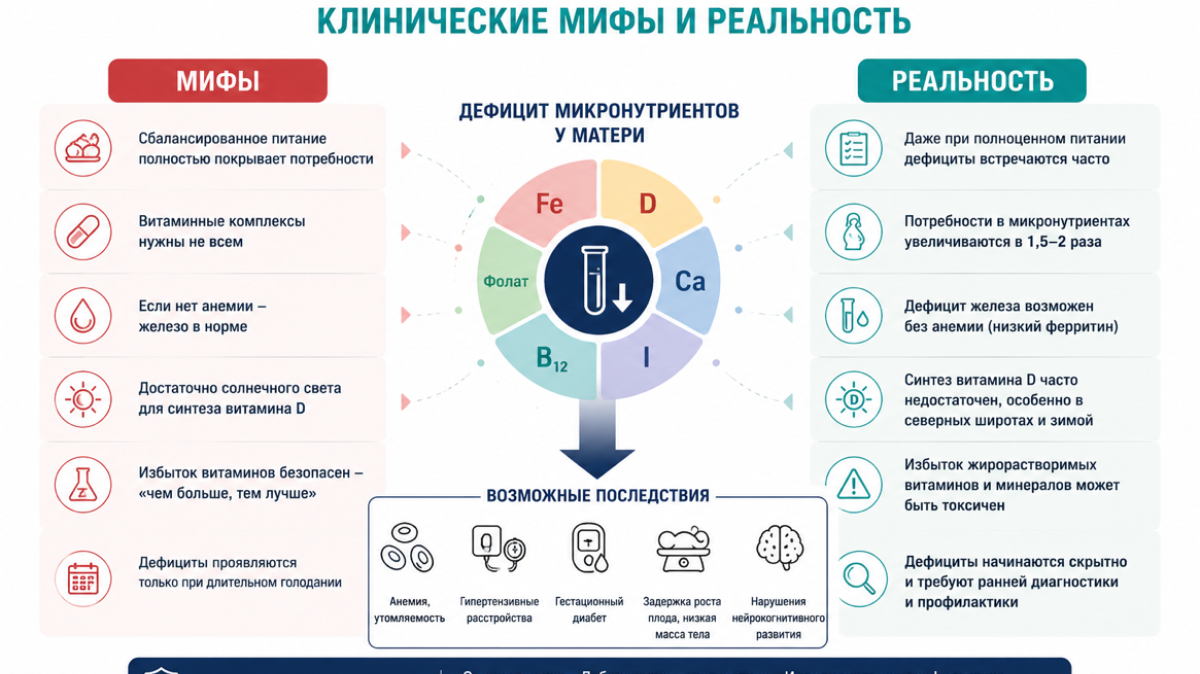 Дефицит витаминов и микронутриентов при беременности: клинические мифы и реальность