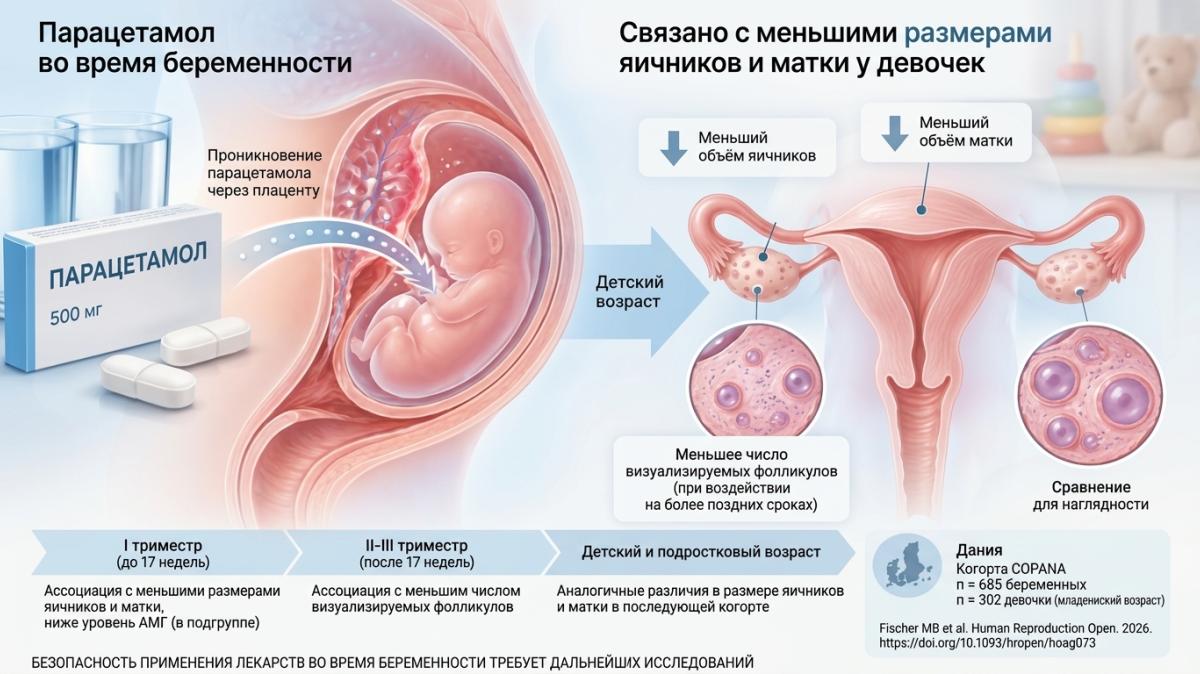 Влияние парацетамола на развитие яичников и матки у девочек